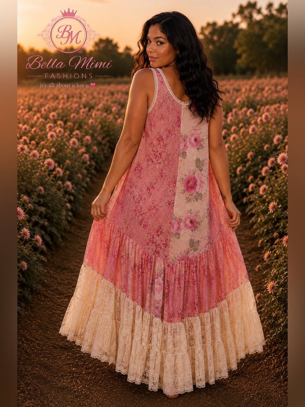 NEW Pink Floral Lace-Trim Maxi Dress — Romantic Sleeveless Gown Size 2X BRB SL - Picture 4 of 14